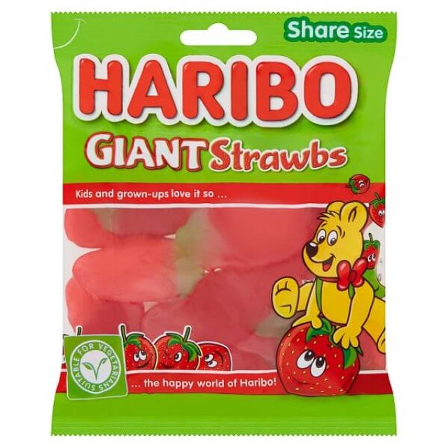 HARIBO Giant Strawbs Strawberry Flavour Chewy Jelly Sweets Sharing Bag