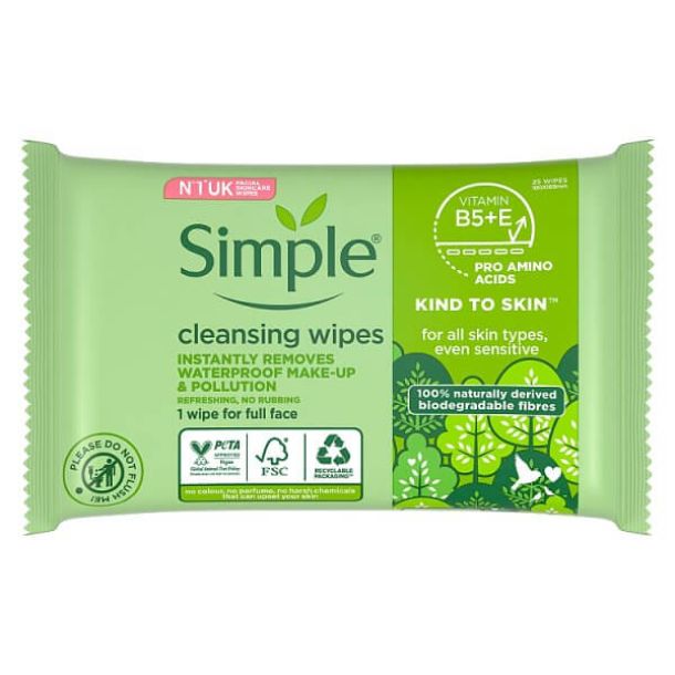Simple Kind to Skin Cleansing Wipes Bio-degradable